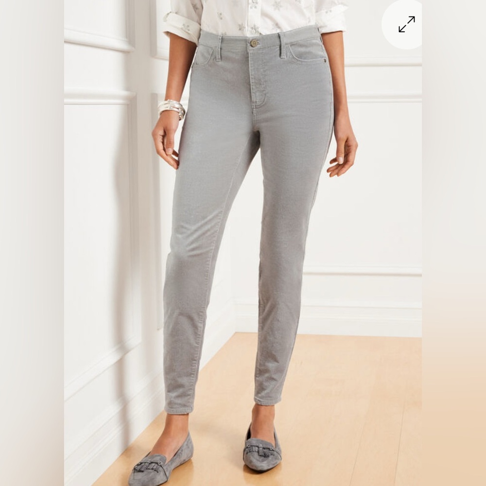 Talbots Corduroy Sparkle Stretch Grey High Waist Skinny Leg Ankle Jeggings, 14